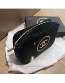 CHANEL Cosmetic bag Black color with Gold Logo (Ready Stock)